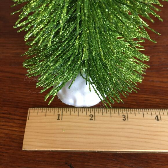 4 Green Glitter Tabletop Decor Bottle Brush Christmas Trees Snow Base 9" x 4" - Picture 11 of 12